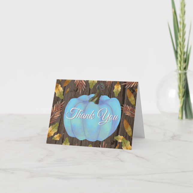 Rustic Watercolor Fall Pumpkin Blue Danke Karte (Vorderseite)