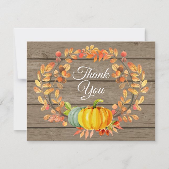 Rustic Watercolor Fall Pumpkin Danke Karte (Vorderseite)