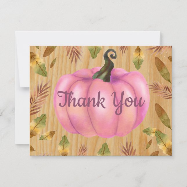 Rustic Watercolor Fall Pumpkin Pink Danke Karte (Vorderseite)