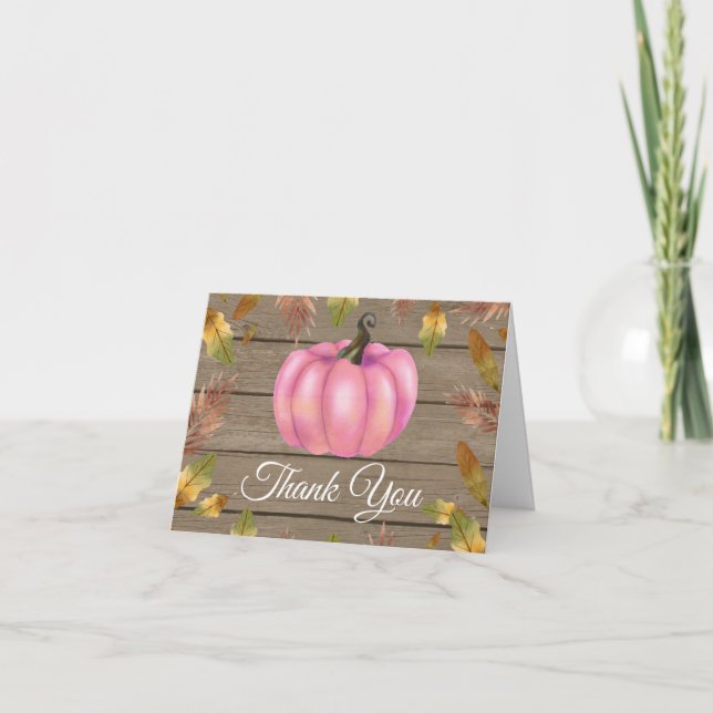Rustic Watercolor Fall Pumpkin Pink Danke Karte (Vorderseite)