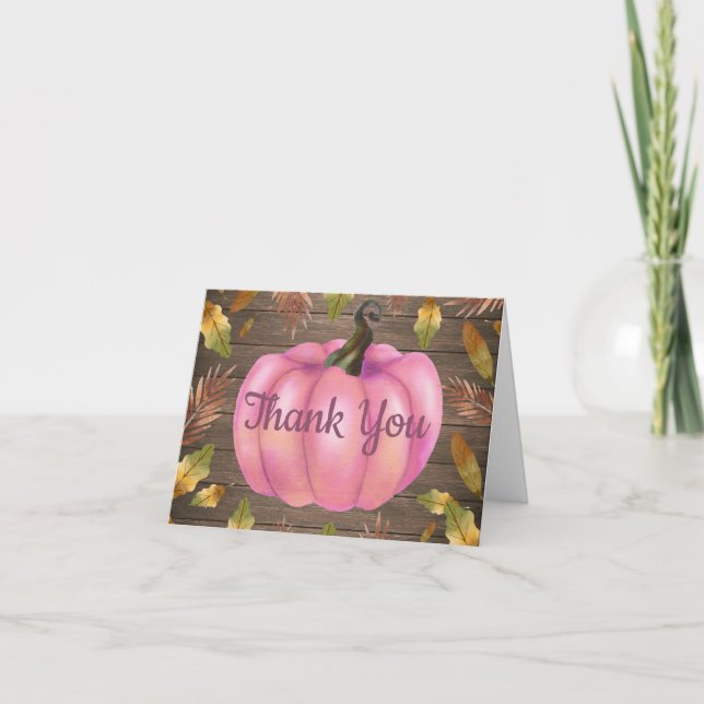 Rustic Watercolor Fall Pumpkin Pink Danke Karte (Vorderseite)