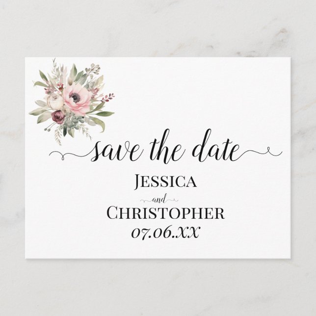 rustic watercolor floral bouquet ankündigungspostkarte (Vorderseite)