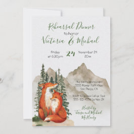Rustic Watercolor Forest Fox Rehearsal Dinner Einladung