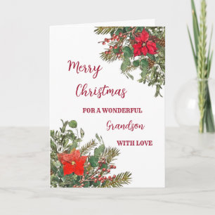 Rustic Watercolor Grandson Frohe Weihnachten Karte