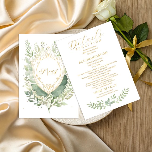 Rustic Watercolor Greenery Wedding Details Begleitkarte (Von Creator hochgeladen)