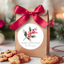 Rustic Watercolor Holly Berry Christmas