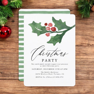 Rustic Watercolor Holly Holiday Weihnachten Party Einladung