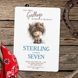 Rustic Watercolor Horse Blue Brown Boy Birthday Einladung