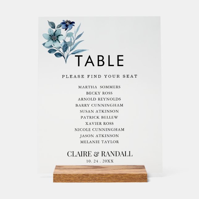 Rustic Watercolor Illustration Blue Floral Bouquet Acrylschild (Vorderseite)