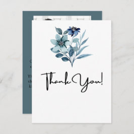 rustic watercolor illustration blue floral bouquet dankeskarte
