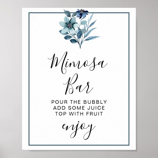 Rustic Watercolor Illustration Blue Floral Bouquet Poster (Vorne)