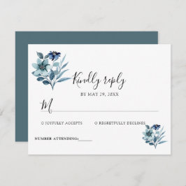 rustic watercolor illustration blue floral bouquet RSVP karte