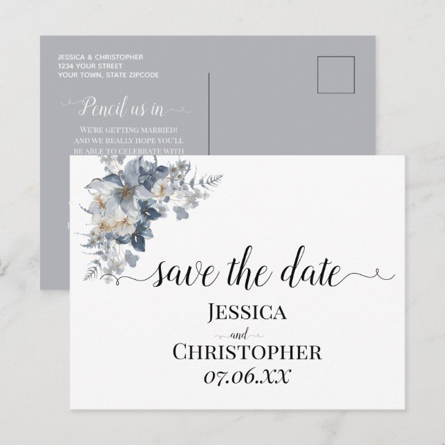 rustic watercolor illustration of a floral  ankündigungspostkarte (Vorne/Hinten)