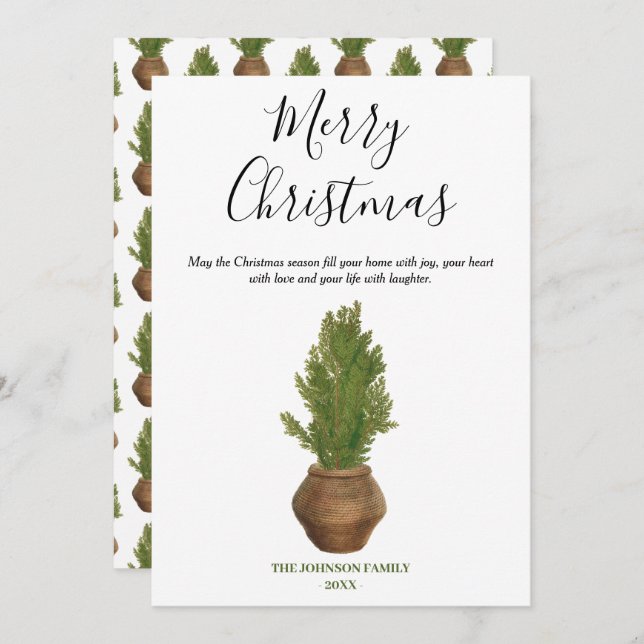 Rustic Watercolor Merry Christmas Tree Holiday (Vorne/Hinten)