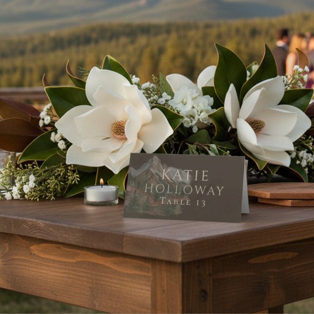 Rustic Watercolor Mountain Landscape Wedding Platzkarte (Rustic Watercolor Mountain Landscape Wedding Place Card)