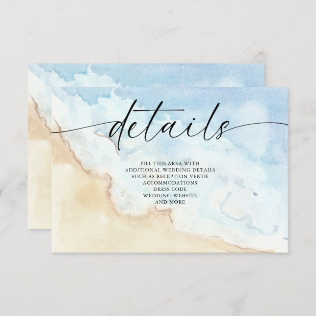 Rustic Watercolor Ocean Sea Summer Beach Wedding Begleitkarte (Vorne/Hinten)