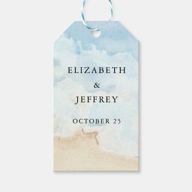 Rustic Watercolor Ocean Sea Summer Beach Wedding Geschenkanhänger (Vorderseite)