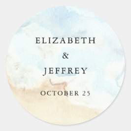 Rustic Watercolor Ocean Sea Summer Beach Wedding Runder Aufkleber