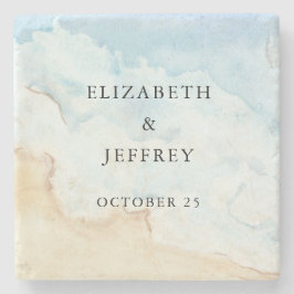 Rustic Watercolor Ocean Sea Summer Beach Wedding Steinuntersetzer