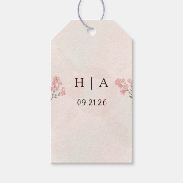 Rustic Watercolor Peach and Green Minimal Wedding Geschenkanhänger (Vorderseite)