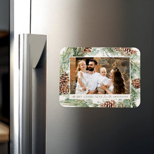 Rustic Watercolor Pine Cone Wreath Photo Magnet