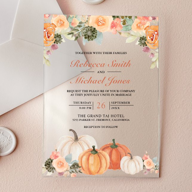 Rustic Watercolor Pumpkin Floral Fall Wedding Acryleinladungen (Von Creator hochgeladen)