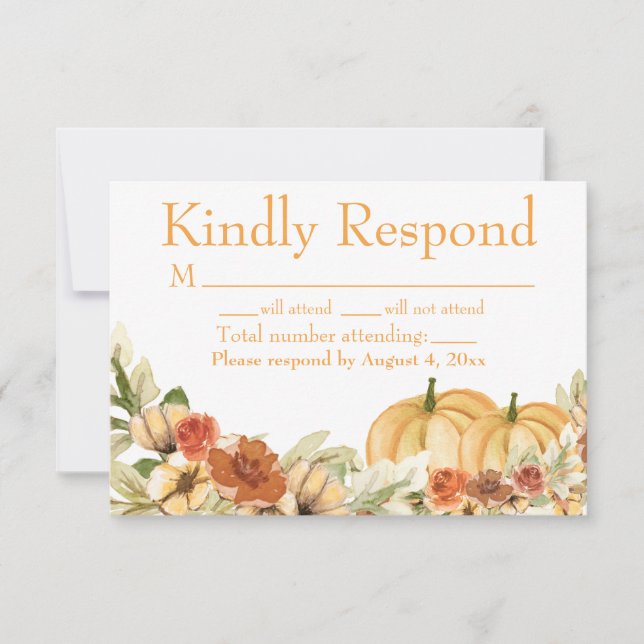 Rustic Watercolor Pumpkin Wedding RSVP Card Dankeskarte (Vorderseite)