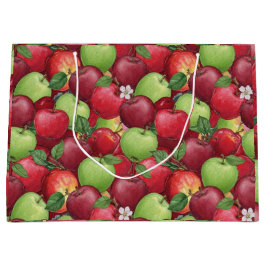 Rustic Watercolor Red and Green Apple pattern Große Geschenktüte