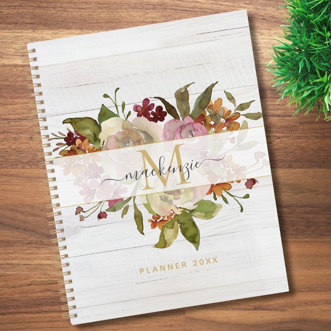 Rustic Watercolor Rose Bouquet Monogram Planer (Von Creator hochgeladen)