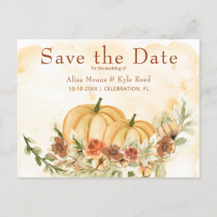 Rustic Watercolor Save the Date Pumpkin Wedding Ankündigungspostkarte