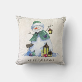 Rustic Watercolor Snowman Frohe Weihnachtsfeiertag Kissen