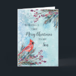 Rustic Watercolor Son Frohe Weihnachten Karte<br><div class="desc">Frohe Weihnachten für Söhnkarte mit winterfarbenem Wasser,  Kardinal und nachdenklichem Vers.</div>