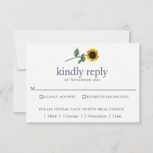 Rustic Watercolor Sonnenblume Wedding RSVP Card Karte