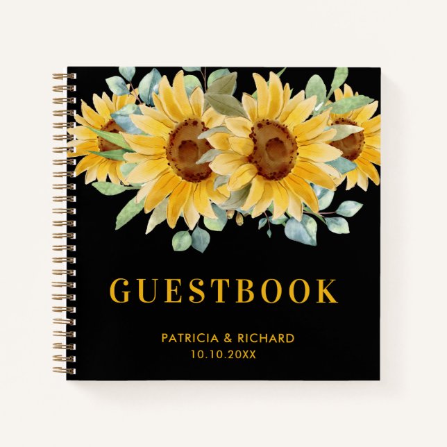 Rustic Watercolor Sonnenblumen Wedbook Notizbuch (Vorderseite)
