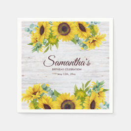 Rustic Watercolor Sunflower Birthday Party  Serviette