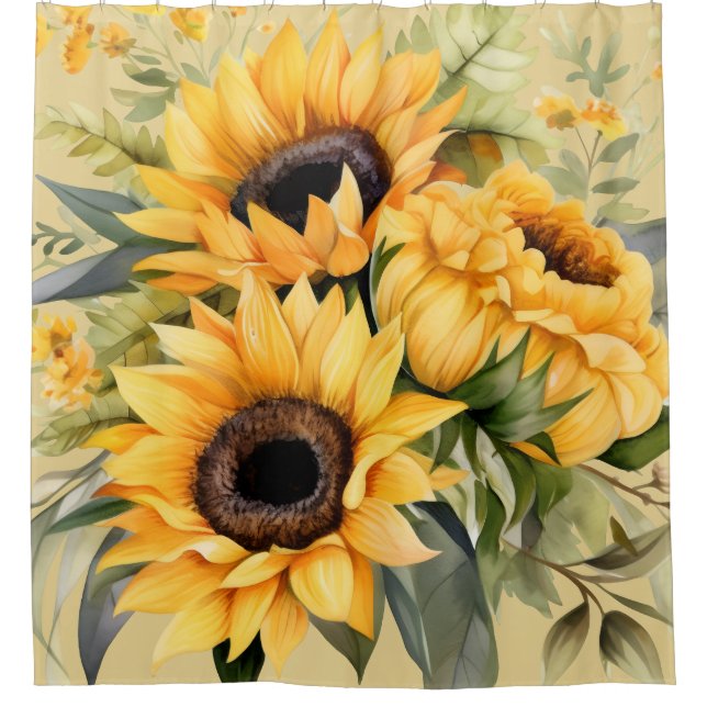 Rustic Watercolor Sunflowers Shower Curtain Duschvorhang (Vorderseite)