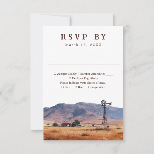 Rustic Watercolor Western Cowboy Ranch Wedding RSVP Karte (Vorderseite)