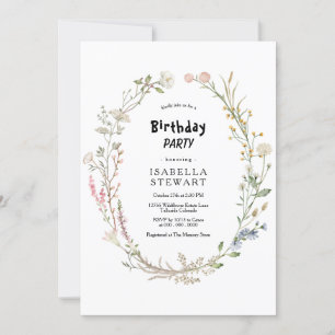 Rustic Watercolor Wildblume Spring BIrthday Party Einladung