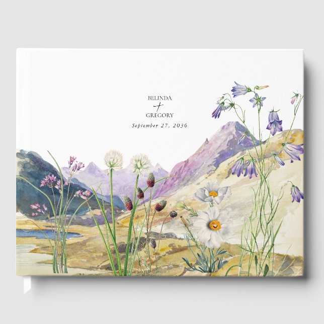 Rustic Watercolor Wildflower Mountain Wedding Gästebuch (Vorderseite)