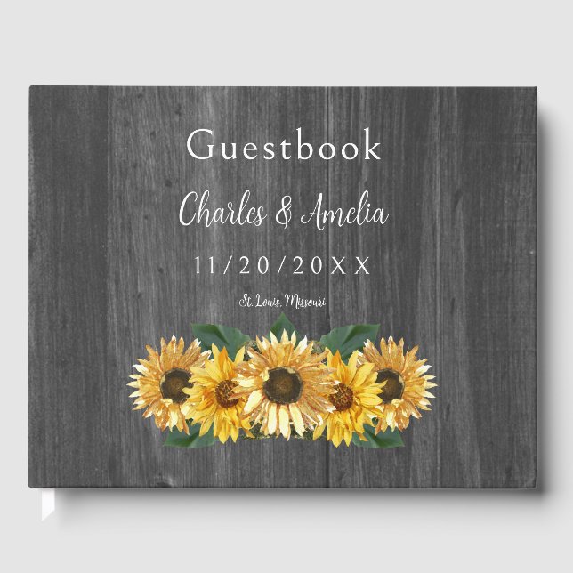 Rustic Weathered Sunflower Wedbook Gästebuch (Vorderseite)