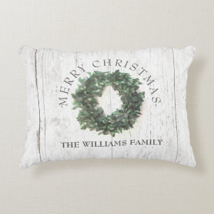 Rustic Weathered Wood Laurel Wreath Mit Monogramm Dekokissen