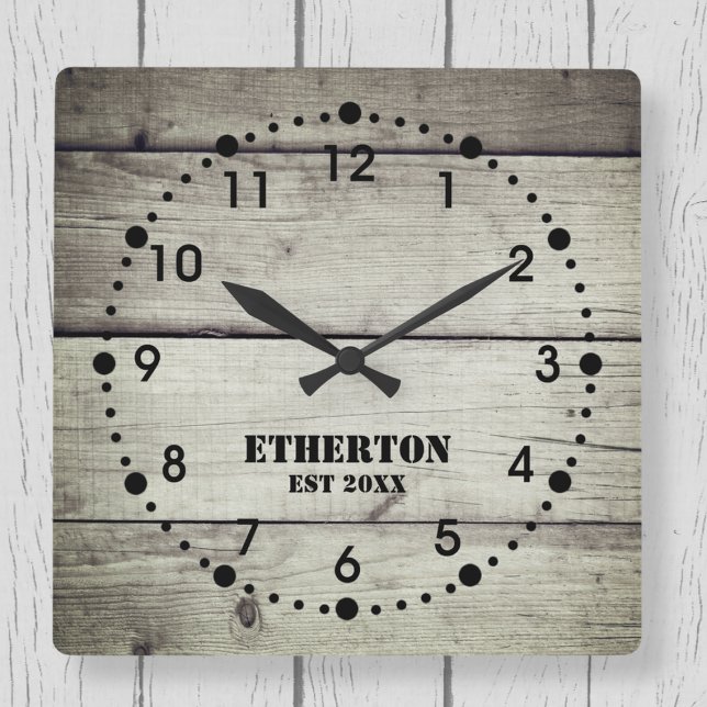 Rustic Weathered Wood Style Acrylic Clock Quadratische Wanduhr (Von Creator hochgeladen)
