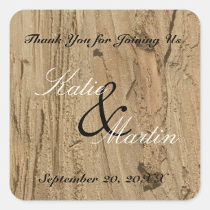 Rustic Wedding Brown Woodgrain Foto Vielen Dank Quadratischer Aufkleber