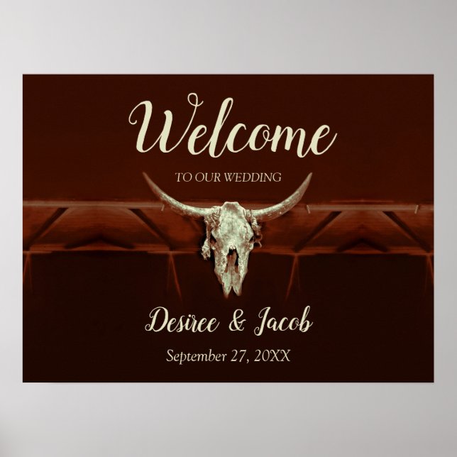 Rustic Wedding Bull Skull Brown Country Western Poster (Vorne)
