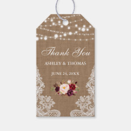 Rustic Wedding Burlap Lace Floral Vielen Dank Geschenkanhänger