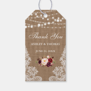 Rustic Wedding Burlap Lace Floral Vielen Dank Geschenkanhänger