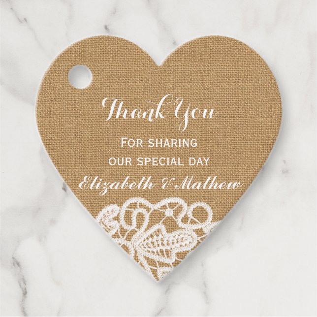 Rustic Wedding Burlap Lace Vielen Dank Geschenkanhänger (Vorderseite)