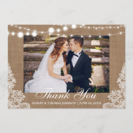 Rustic Wedding Burlap Lights Lace Foto Vielen Dank Dankeskarte