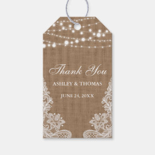 Rustic Wedding Burlap String Lights Lace Vielen Da Geschenkanhänger
