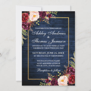 Rustic Wedding Gold Burgundy Blauer Wald Einladung